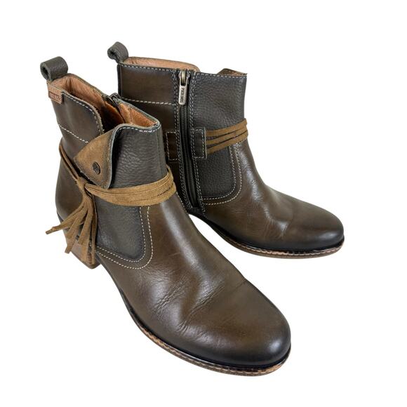 Pikolinos Zaragoza Brown Leather Frinke Ankle Boots Booties Women's Size 39 8.5 - Picture 1 of 7